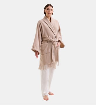 Poncho 3/4 col châle en laine polyamide, éponyme - Laurence Tavernier - Orge chiné