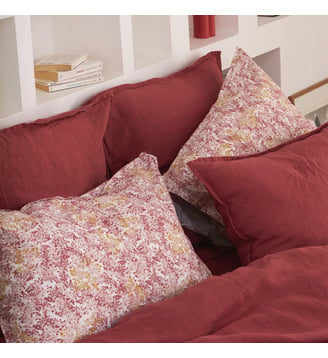 Taie d'oreiller en percale de coton, BRUME - Blanc Cerise - Terracotta