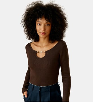 Pull col rond uni MOYA - La Petite Etoile - Marron