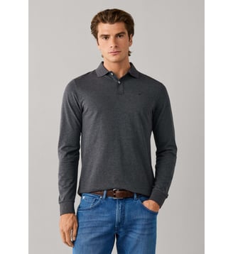 Polo Coupe Slim À Manches Longues Avec Logo - Hackett London - Charcoal et grey