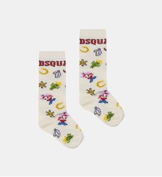 Chaussettes avec logo et motifs western - Dsquared2 - Blanc antique