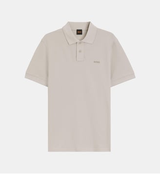 Polo droit en piqué de coton signature - BOSS - Grège