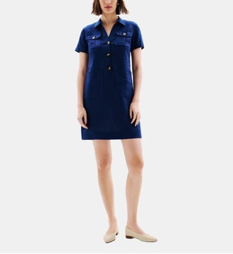 Robe courte droite Laure lin - Caroll - Bleu marine