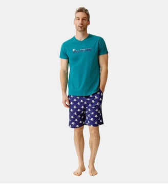 Pyjashort en jersey de coton léger - Pôle position - Arthur - Marine