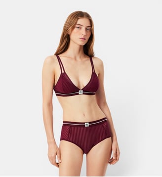 Brassière triangle mesh rayé velours - Lacoste - Bordeaux