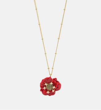 Collier pendentif coquelicot rouge et oxydes de ziconium - Les Néréides - Rouge