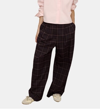 Pantalon large à carreaux avec double pince - Adolfo Dominguez - Carré rouge