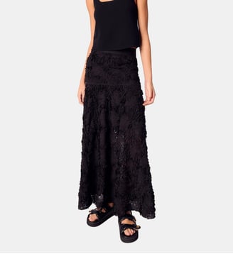 Jupe longue fluide détail tulle  - Maje - Black