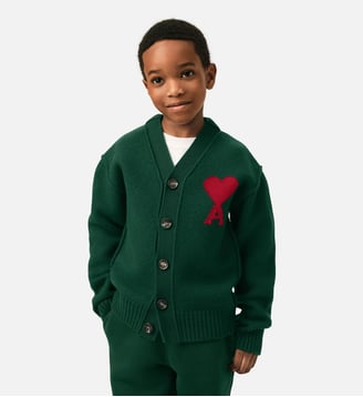 Cardigan en laine Ami de Coeur - AMI Paris - Vert bouteille et rouge