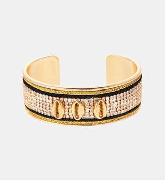Bracelet jonc ajustable avec coquillages et strass DIADEMA - Hipanema - Noir