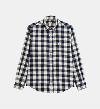 Chemise manches longues coton brushed carreaux - Serge Blanco - Bleu marine