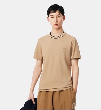 T-shirt en Piqué stretch col rayé - Lacoste - Beige