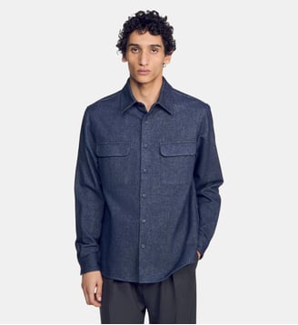 Chemise en flanelle de coton - Sandro - Bleu