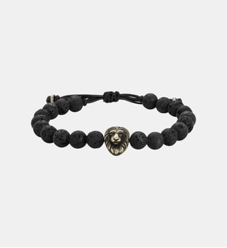 Bracelet souple Tête de mort en PVD avec lave noir - Phebus - Bronze