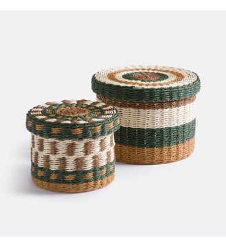 Lot de 2 paniers à couvercle, papier tressé - La Redoute Interieurs - Multicolore