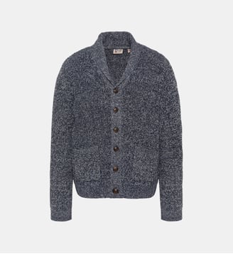 Cardigan en maille côtelée à col châle - Schott - Bleu marine