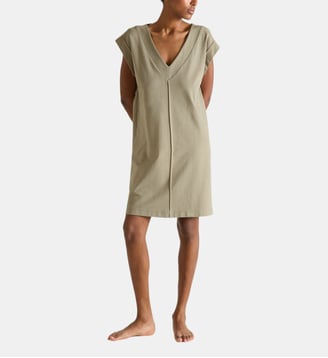 Robe courte col v en coton - Laurence Tavernier - Kaki