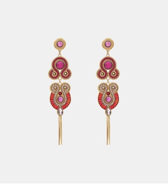 Boucles d'oreilles longues tiges percées   - Circus - Satellite - Rose fuchsia
