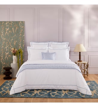 Housse de couette en percale de coton gris, Athéna - Yves Delorme - Céleste