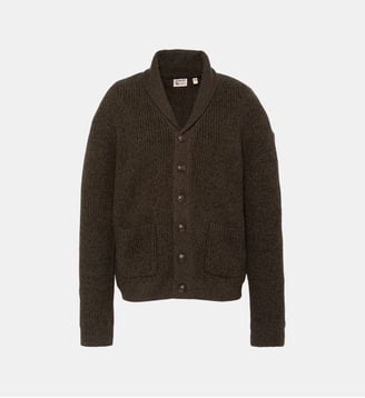 Cardigan en maille côtelée à col châle - Schott - Kaki