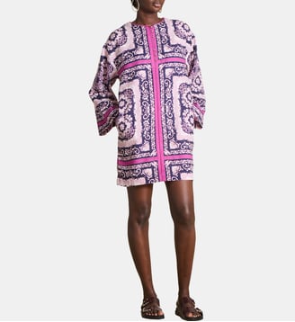 Robe courte droite à imprimé foulard en coton - La Fée Maraboutée - Violet et fiesta