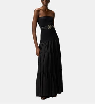 Robe longue avec haut côtelé et jupe à volants - Pinko - Limousine noire