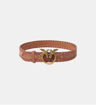 Ceinture en cuir avec boucle love birds 4 cm - Pinko - Marron lion et or antique