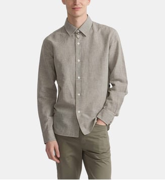 chemise Thomas en coton et lin - Agnès b. - Gris guernesey