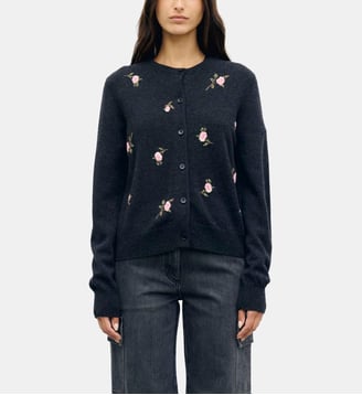 Gilet en laine à fleurs - RAYMONDE - Gerard Darel - Anthracite