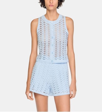 Gilet en crochet perlé - Sandro - Bleu ciel