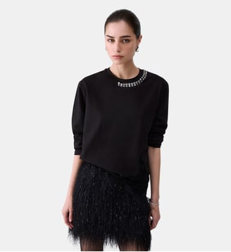 T-shirt avec dentelle et sertissages bijou - Liu Jo - Noir