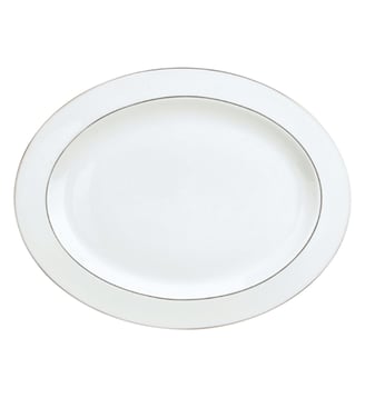 Plat ovale en porcelaine finition platine - ALBI - Christofle - Blanc