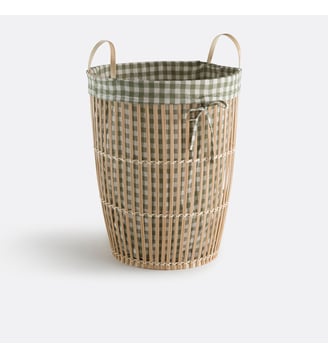 Panier à linge en bambou, doublure imprimé vichy - La Redoute Interieurs - Naturel et vert