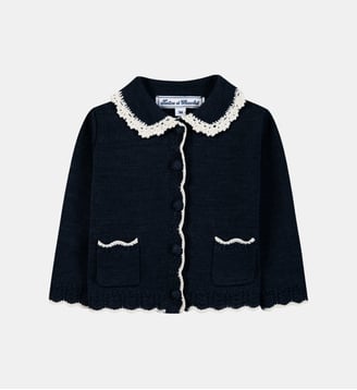 Cardigan -  laine col claudine broderie anglaise - Tartine Et Chocolat - Marine