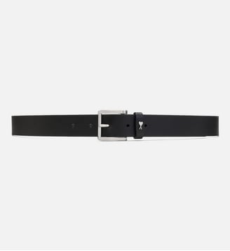 Ceinture Paris Paris unisexe en Cuir De Vachette - AMI Paris - Noir et argent vibre