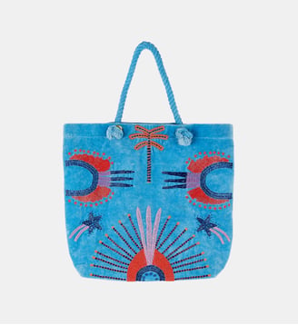 Sac cabas velours brodé de perles GASSY - Wild - Bleu