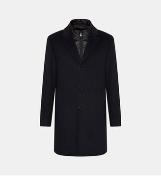 Manteau en laine et polyester avec parement amovible regular Deus - Digel - Bleu nuit