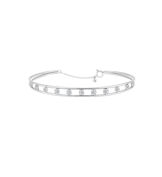 Bracelet Double Jonc - 11 diamants, poids total 1ct approx. - Or blanc 750‰ - La Brune & La Blonde - Or blanc