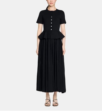 Robe longue en maille à basque - Sandro - Noir