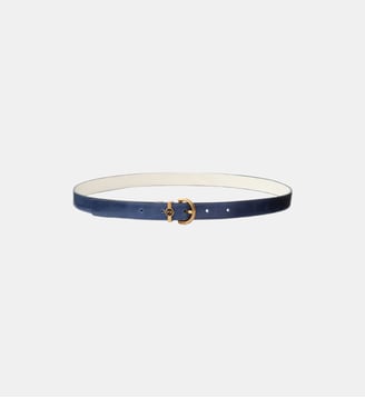 Fine ceinture réversible en cuir de 2 cm - Pinko - Bleu et blanc or antique