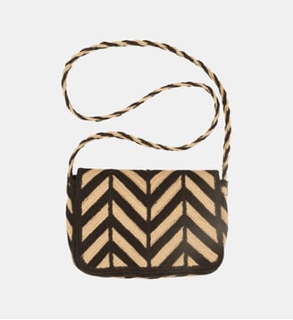 Sac besace en jute à motif - La Fée Maraboutée - Beige et noir