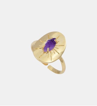 Bague  nacre blanche dorée - iris - Caroline Najman - Violet