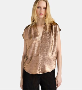 Top sans manches hildra en tissu fluide lamine - Momonì - Bronze