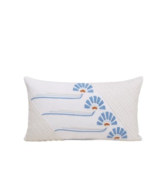 Housse De Coussin en Motif stylisé en coton tressé WINDIE - Madura - Blanc et bleuté