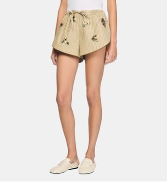 Short à rayures et fleurs brodées - Sandro - Kaki