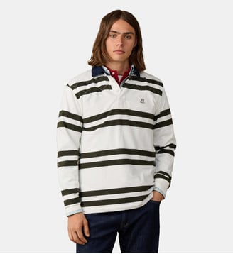 Polo De Rugby À Rayures Doubles Coupe Regular - Hackett London - Off white