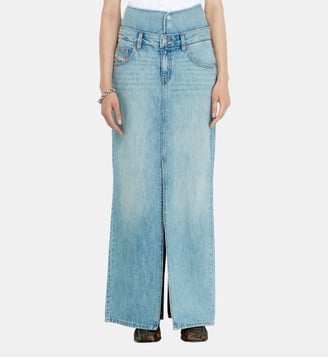 Jupe longue en denim effet jean avec fentes - Diesel - Bleu clair