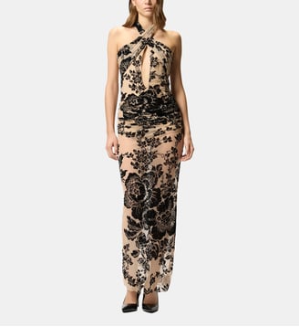 Robe longue imprimé floqué - Pinko - Noir et rose