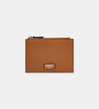 Porte-cartes zippé L en cuir signature - Lancel - Marron