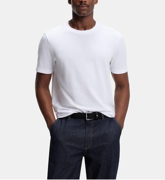 T-shirt en coton mélangé à la structure jacquard effet bulle - BOSS - White